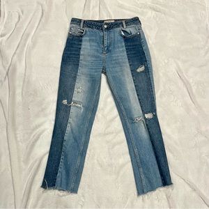 Free People Two Toned Straight Leg Distressed Jeans Size 27